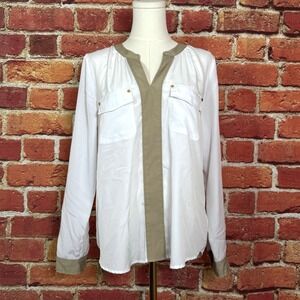 Michael Kors White Pullover‎ V Neck Blouse Pockets Women's Size Medium